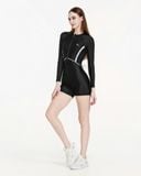  Đồ bơi liền thân Hibi Sports SS014 - Kiểu tay dài quần đùi, nhún bèo trắng hai bên, kèm mút 