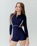  Đồ bơi liền thân Hibi Sports SS014 - Kiểu tay dài quần đùi, nhún bèo trắng hai bên, kèm mút 