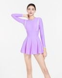  Đồ bơi liền thân Hibi Sports SS015 - Kiểu tay dài váy xòe, nhún bèo trắng hai bên, kèm mút 