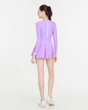  Đồ bơi liền thân Hibi Sports SS015 - Kiểu tay dài váy xòe, nhún bèo trắng hai bên, kèm mút 