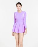  Đồ bơi liền thân Hibi Sports SS015 - Kiểu tay dài váy xòe, nhún bèo trắng hai bên, kèm mút 