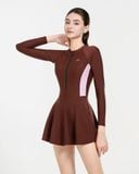  Đồ bơi liền thân Hibi Sports SS017 - Kiểu tay dài váy xòe phối 2 màu, kèm mút 