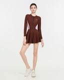  Đồ bơi liền thân Hibi Sports SS017 - Kiểu tay dài váy xòe phối 2 màu, kèm mút 