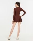  Đồ bơi liền thân Hibi Sports SS017 - Kiểu tay dài váy xòe phối 2 màu, kèm mút 