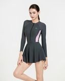  Đồ bơi liền thân Hibi Sports SS017 - Kiểu tay dài váy xòe phối 2 màu, kèm mút 