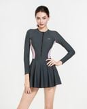  Đồ bơi liền thân Hibi Sports SS017 - Kiểu tay dài váy xòe phối 2 màu, kèm mút 