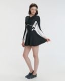  Đồ bơi liền thân Hibi Sports SS020 - Kiểu tay dài váy xòe phối 2 màu, kèm mút 