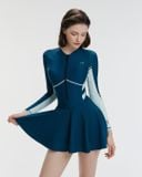  Đồ bơi liền thân Hibi Sports SS020 - Kiểu tay dài váy xòe phối 2 màu, kèm mút 