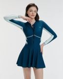  Đồ bơi liền thân Hibi Sports SS020 - Kiểu tay dài váy xòe phối 2 màu, kèm mút 
