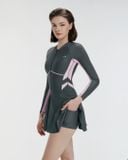  Đồ bơi liền thân Hibi Sports SS020 - Kiểu tay dài váy xòe phối 2 màu, kèm mút 
