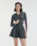  Đồ bơi liền thân Hibi Sports SS020 - Kiểu tay dài váy xòe phối 2 màu, kèm mút 