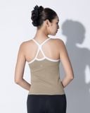  Áo ba lỗ thể thao nữ tập Yoga Gym Hibi Sports TS006 kiểu cổ yếm viền trắng thun gân, kèm mút ngực 