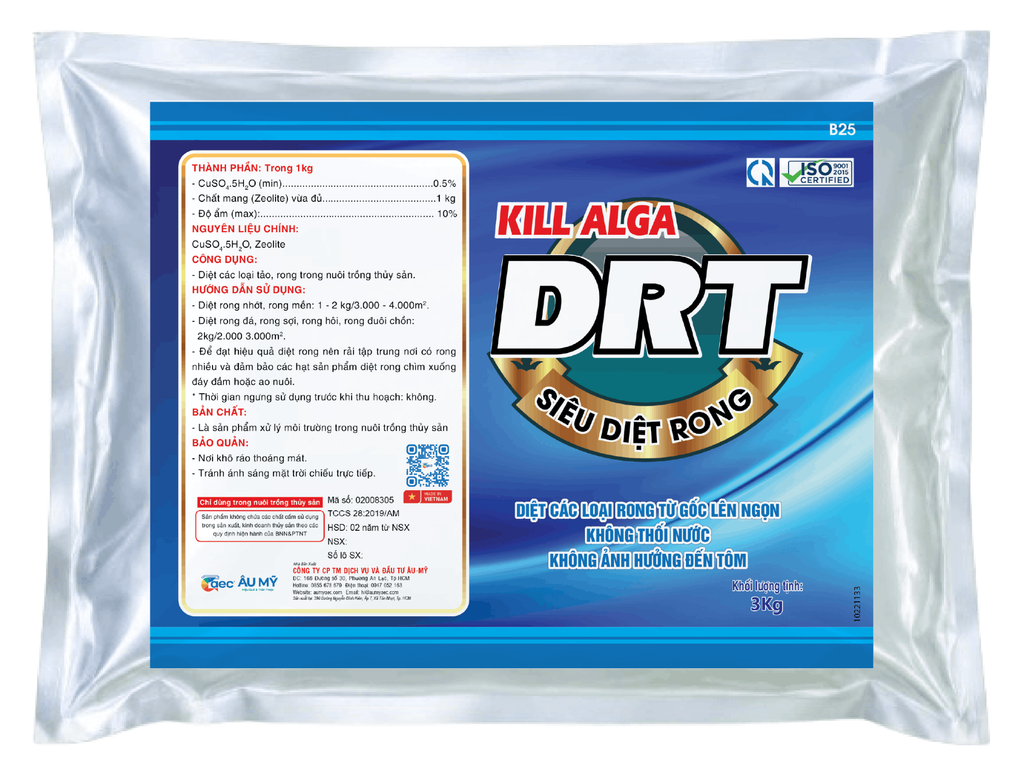  Kill Alga DRT - Diệt Rong đuôi chồn, rong đá, rong bún, rong nhớt không ảnh hưởng đến tôm 