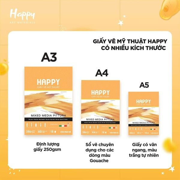  Sổ Happy Piturra 250gsm A4 Gáy Keo 15 tờ 