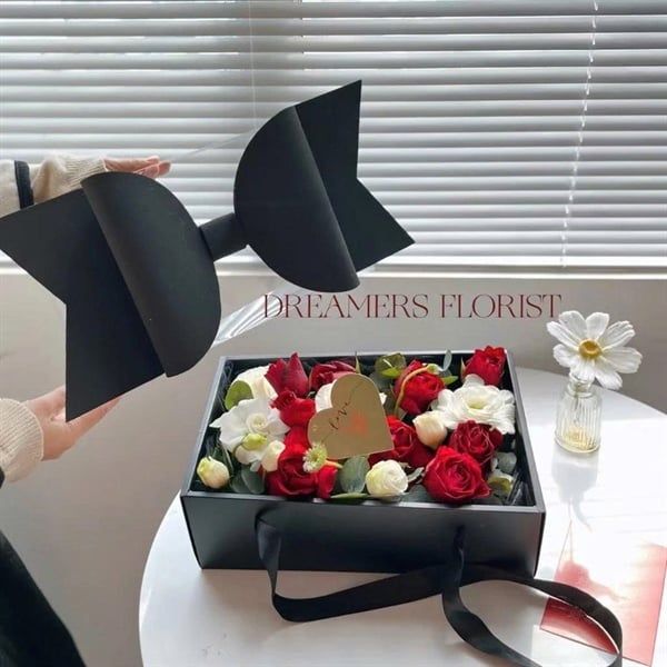  Hộp quà chữ nhật 35cm nắp kính kèm nơ 