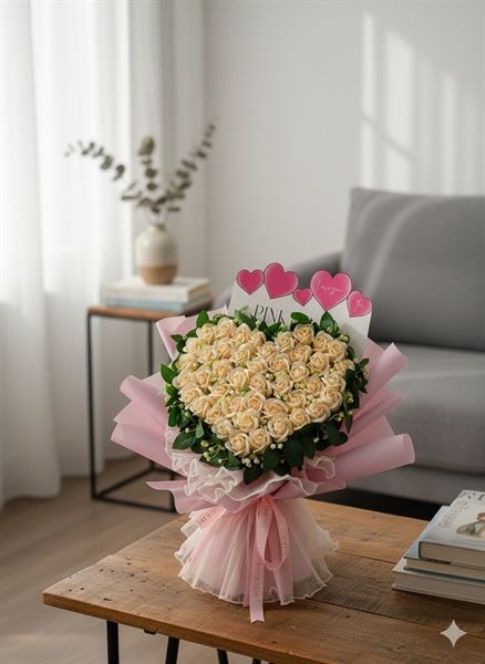  Bó 45 Hoa 3 lớp trái tim 