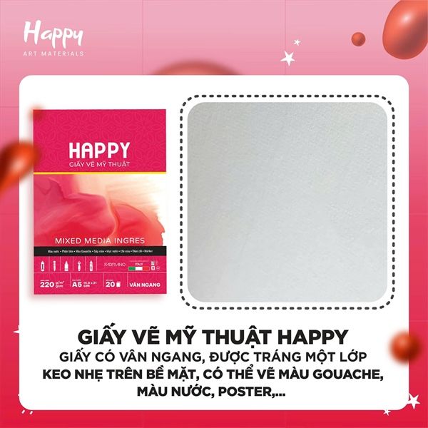  Sổ Happy Ingres 220gsm A5 Gáy Keo 20 tờ 