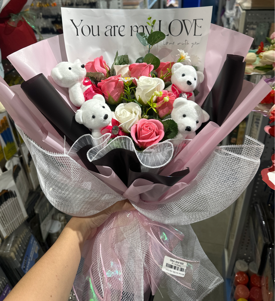  Bó hoa mix Gấu xốp 