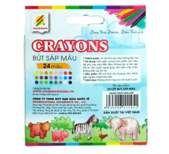  Bút Sáp Màu 24 Cây Hộp Giấy-Colormate 