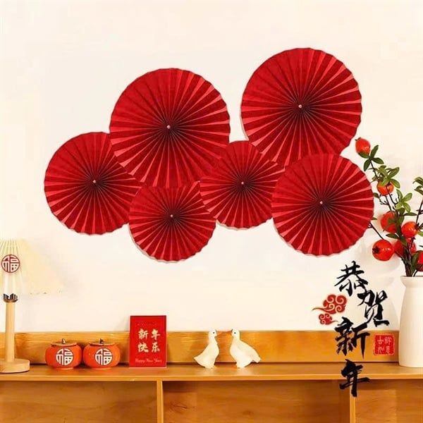  Set 6 quạt giấy đỏ 
