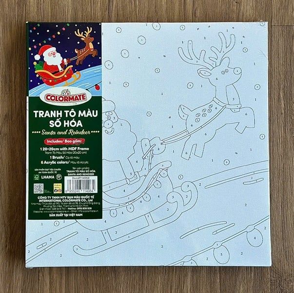  Tranh Tô Màu Số Hóa Santa and Reindeer 20x20cm 