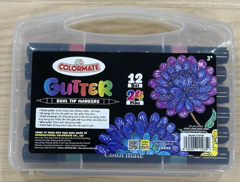  12 Bút lông 2 đầu Glitter Acrylic 