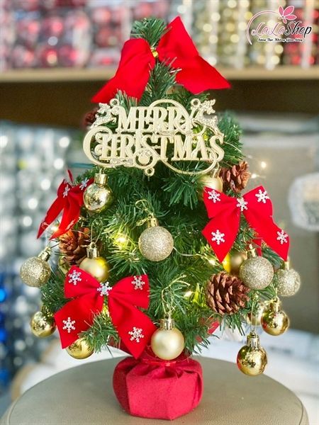  Cây thông Noel 38cm sắc đỏ phụ kiện vàng M14 