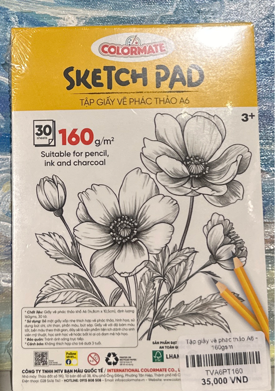  Tập giấy vẽ phác thảo A6 - 160gsm 