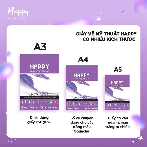  Sổ Happy Mix Media 200gsm A4 Gáy Keo 20 tờ 