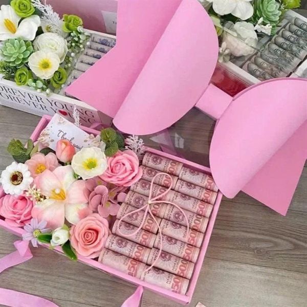  Hộp quà chữ nhật 35cm nắp kính kèm nơ 