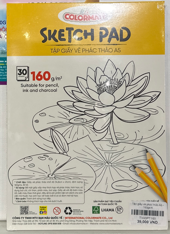 Tập giấy vẽ phác thảo A5 - 160gsm 