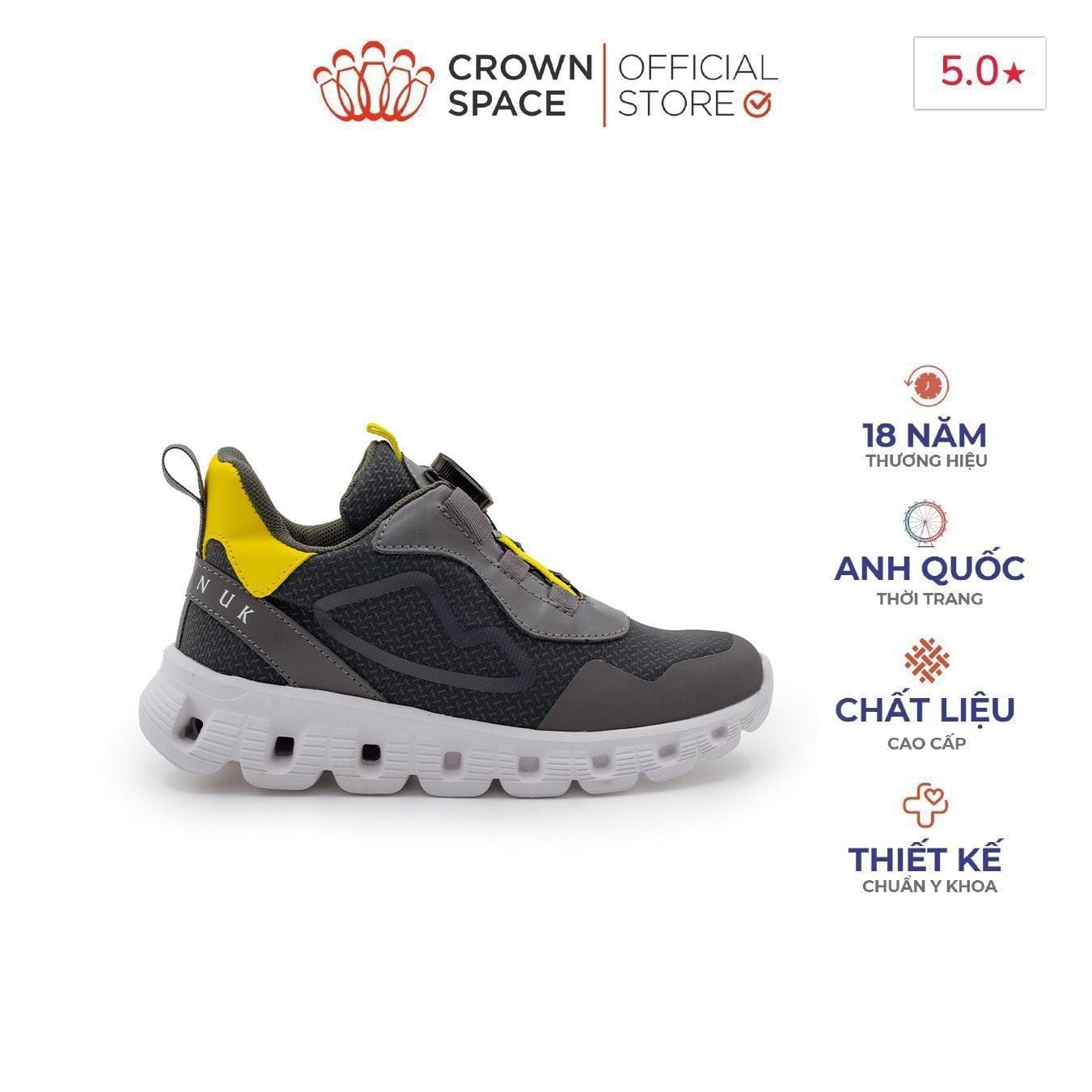  Giày Sneaker Bé Trai Khóa Vặn Cao Cấp, Cá Tính, Êm Ái | Crown Space CRUK8061 