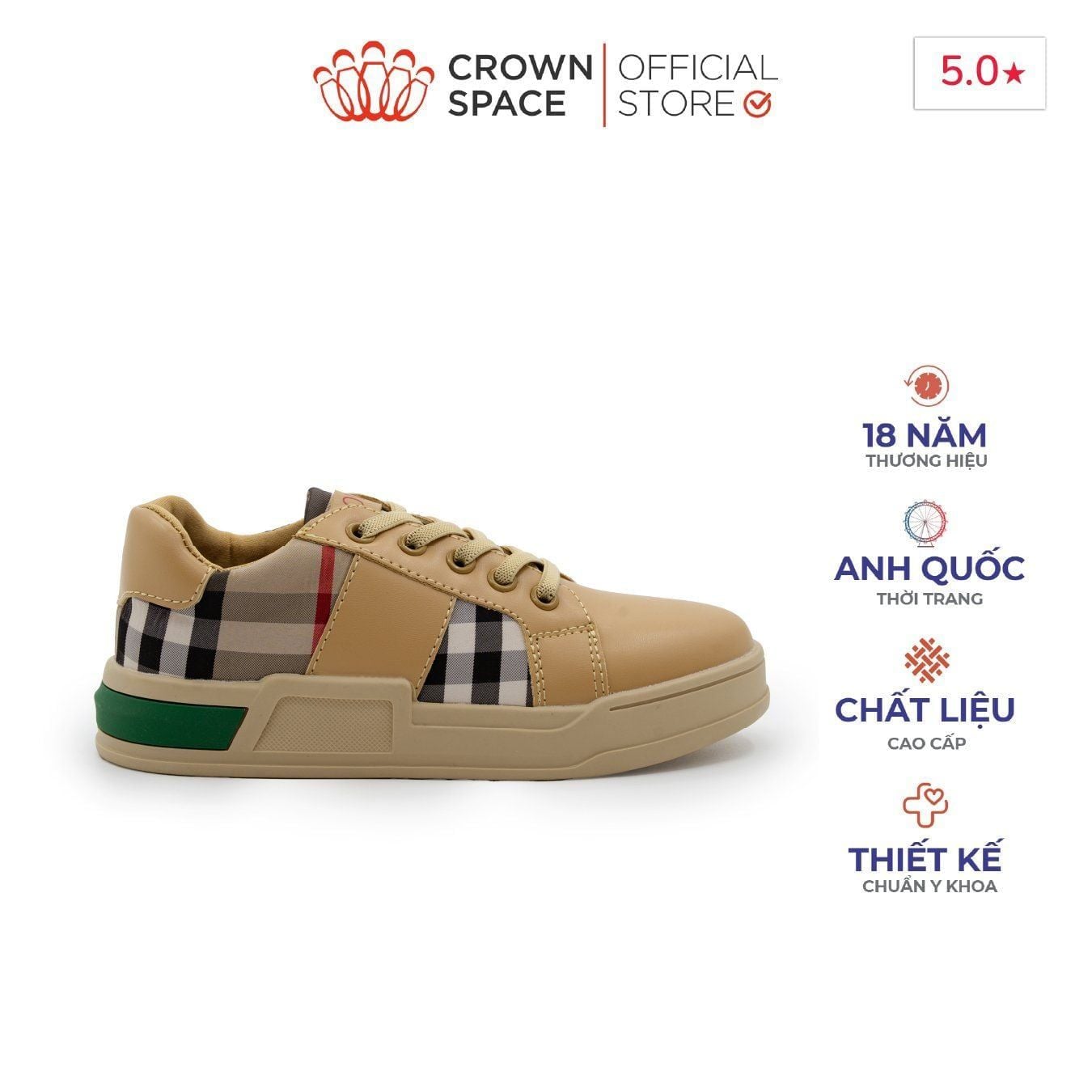  [Xả kho-Miễn Đổi Trả] Giày Thể Thao Bé Trai Da Cao Cấp, Êm Ái, Thoáng Khí | Crown Space CRUK261 