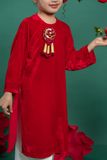  Áo Dài Bé Gái Nhung Phúc Lành Đỏ Hoa Pháo May Mắn Phối Họa Tiết Thêu Đính Thủ Công | Crown Space CKGL9961803 