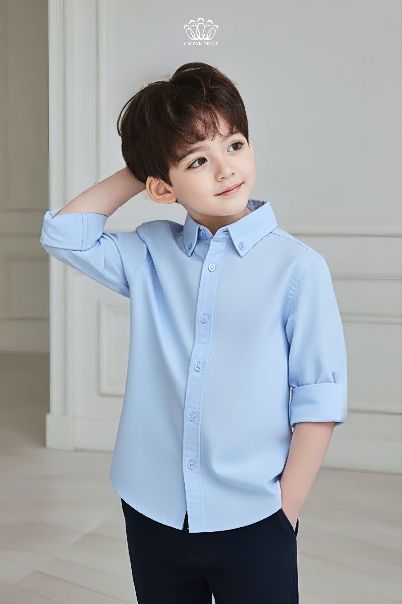  Áo Sơ Mi Bé Trai Thiết Kế Trơn Basic Thanh Lịch Crown Space CKBL52514019 