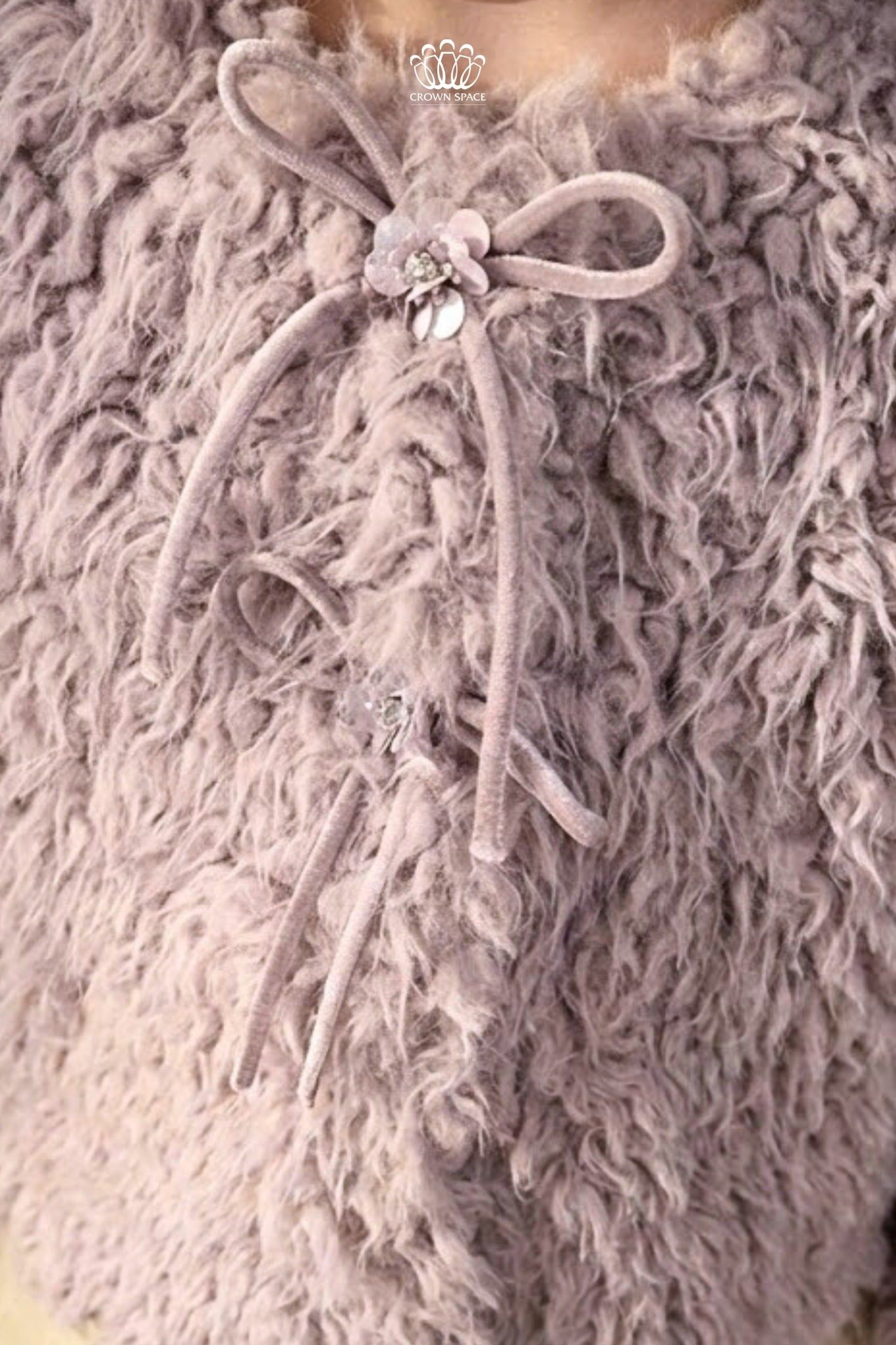  Áo Khoác Lông Cừu Mềm Mại Màu Tím Pastel Phối Nơ Đính Đá | Crown Space CKGL6351702 