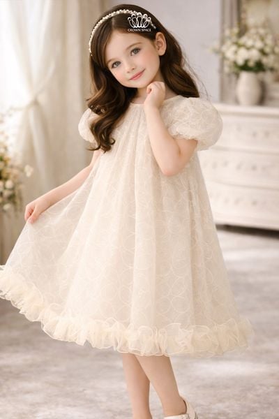  Váy Bé Gái Tulle Thêu Họa Tiết Lấp Lánh Phối Gấu Bèo Bồng Bềnh – Crown Space CKGS3860406 