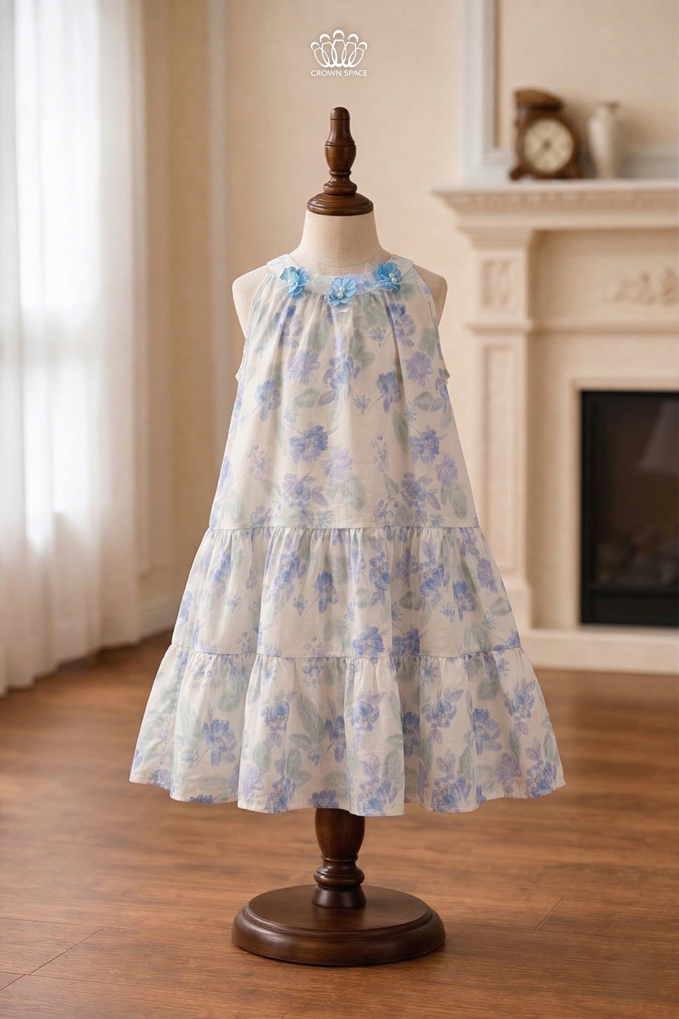  Váy Bé Gái Cổ Đính Hoa Crown Space – Váy Xòe Cotton Dễ Thương CKGS3860508 