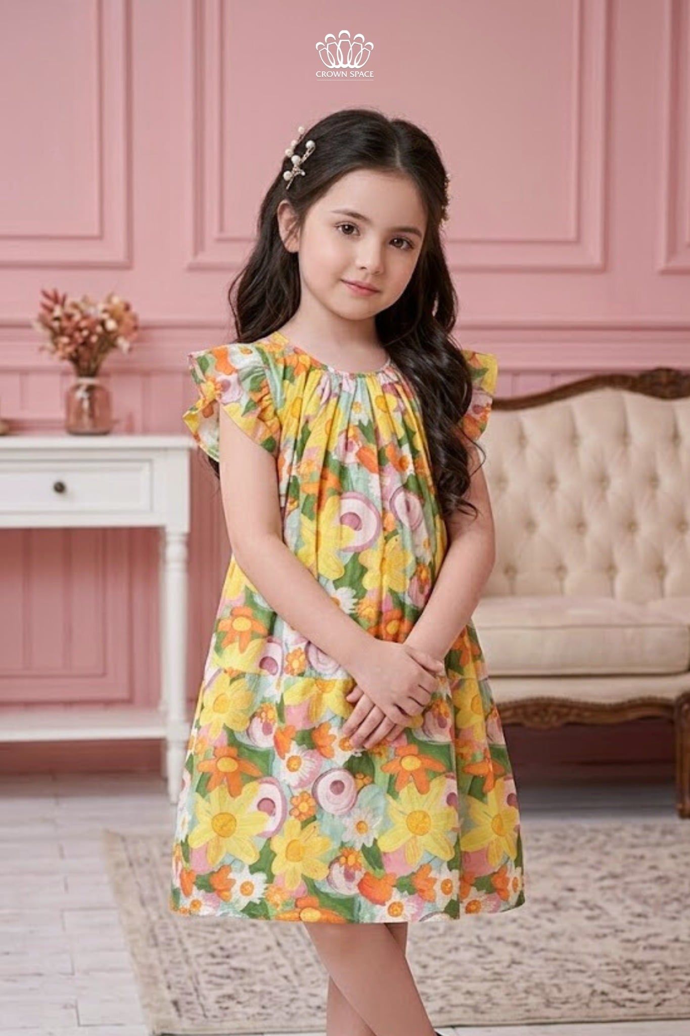  Váy Bé Gái Hoa Nhí Crown Space – Váy Xòe Cotton Dễ Thương CKGS2860205 