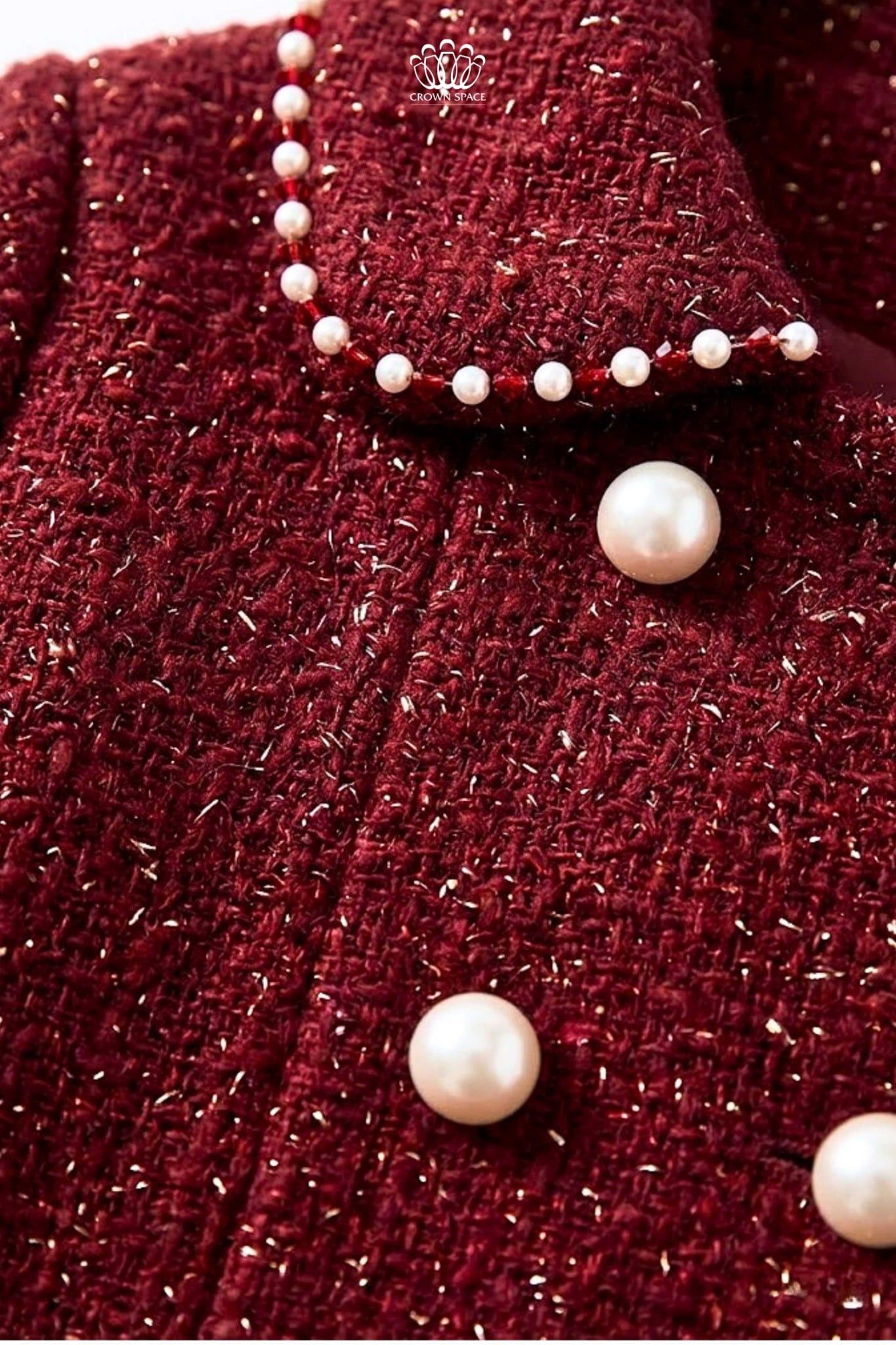  Áo Khoác Dạ Tweed Bé Gái Đỏ Đô Đính Ngọc Trai Tiểu Thư | Crown Space CKGL63517041 