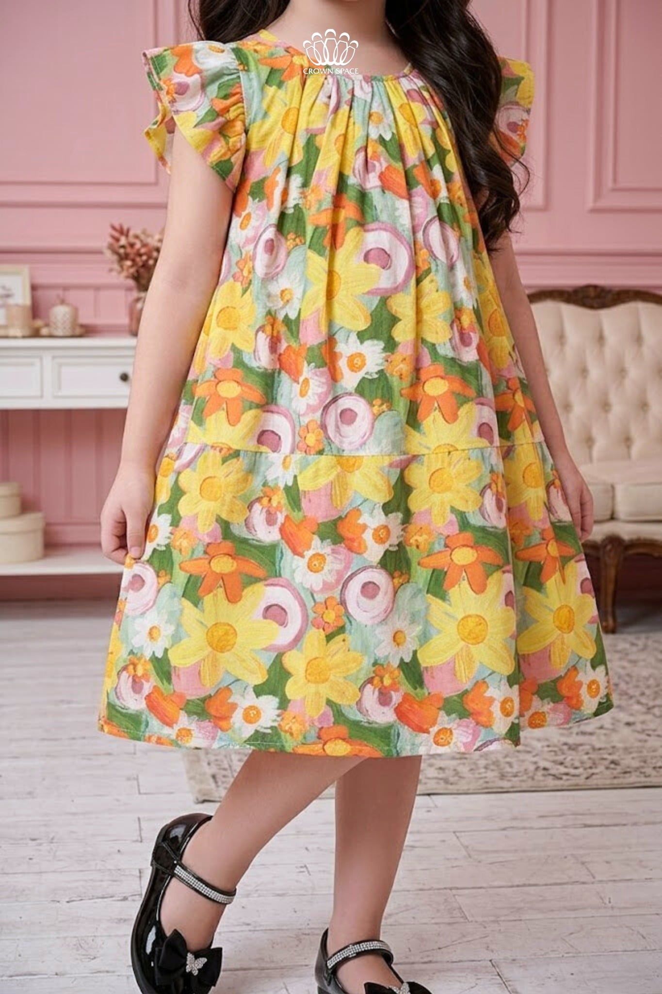  Váy Bé Gái Hoa Nhí Crown Space – Váy Xòe Cotton Dễ Thương CKGS2860205 