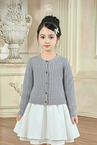  Áo Khoác Len Cardigan Bé Gái Dệt Vặn Thừng Phong Cách Anh Quốc | Crown Space CKGL6451611/CKGL6451613 
