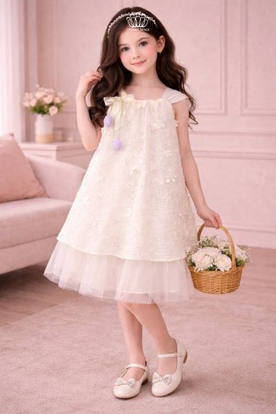  Váy Bé Gái Ren Tulle 2 Tầng Hoa 3D Kết Nơ Tulip Mơ Mộng – Crown Space CKGS3860405 