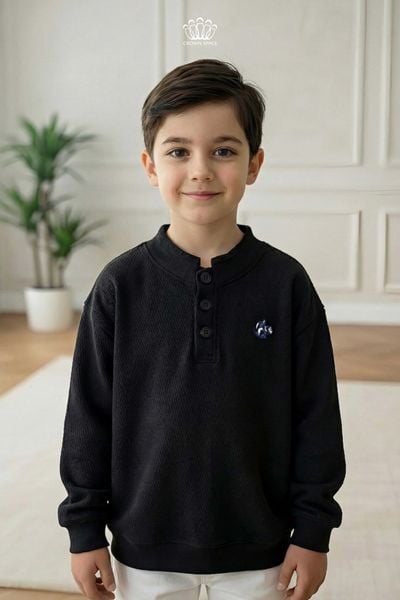  Áo Nỉ Kiểu Henley Dài Tay Bé Trai CROWN SPACE Chất Liệu Waffle Knit Ấm Áp Crown Space CKBL5151402 