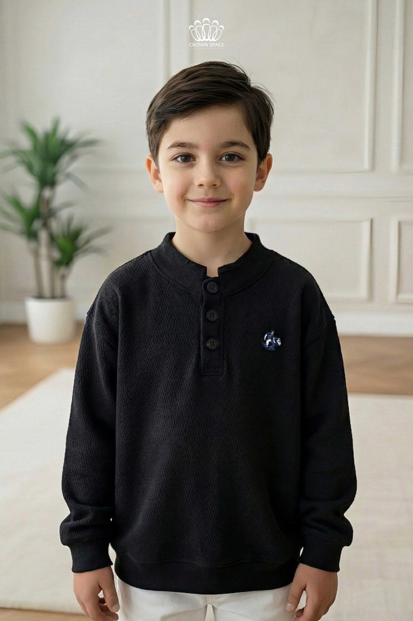  Áo Nỉ Kiểu Henley Dài Tay Bé Trai Chất Liệu Waffle Knit Ấm Áp | Crown Space CKBL5151402 