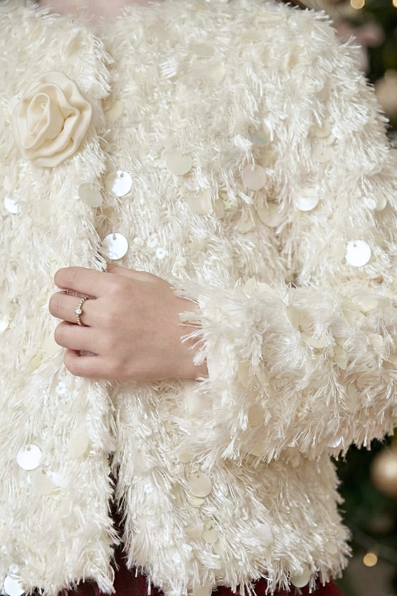  Áo Khoác Lông Tuyết Đính Kim Sa Lấp Lánh Phối Hoa Hồng 3D | Crown Space CKGS6351706 