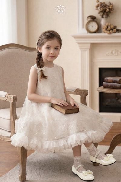  Váy Bé Gái Tulle Thêu Họa Tiết Lấp Lánh Phối Gấu Bèo Bồng Bềnh – Crown Space CKGS3860503 