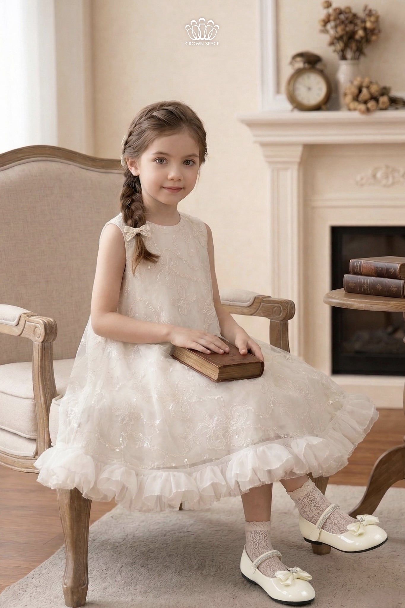  Váy Bé Gái Tulle Thêu Họa Tiết Lấp Lánh Phối Gấu Bèo Bồng Bềnh – Crown Space CKGS3860503 