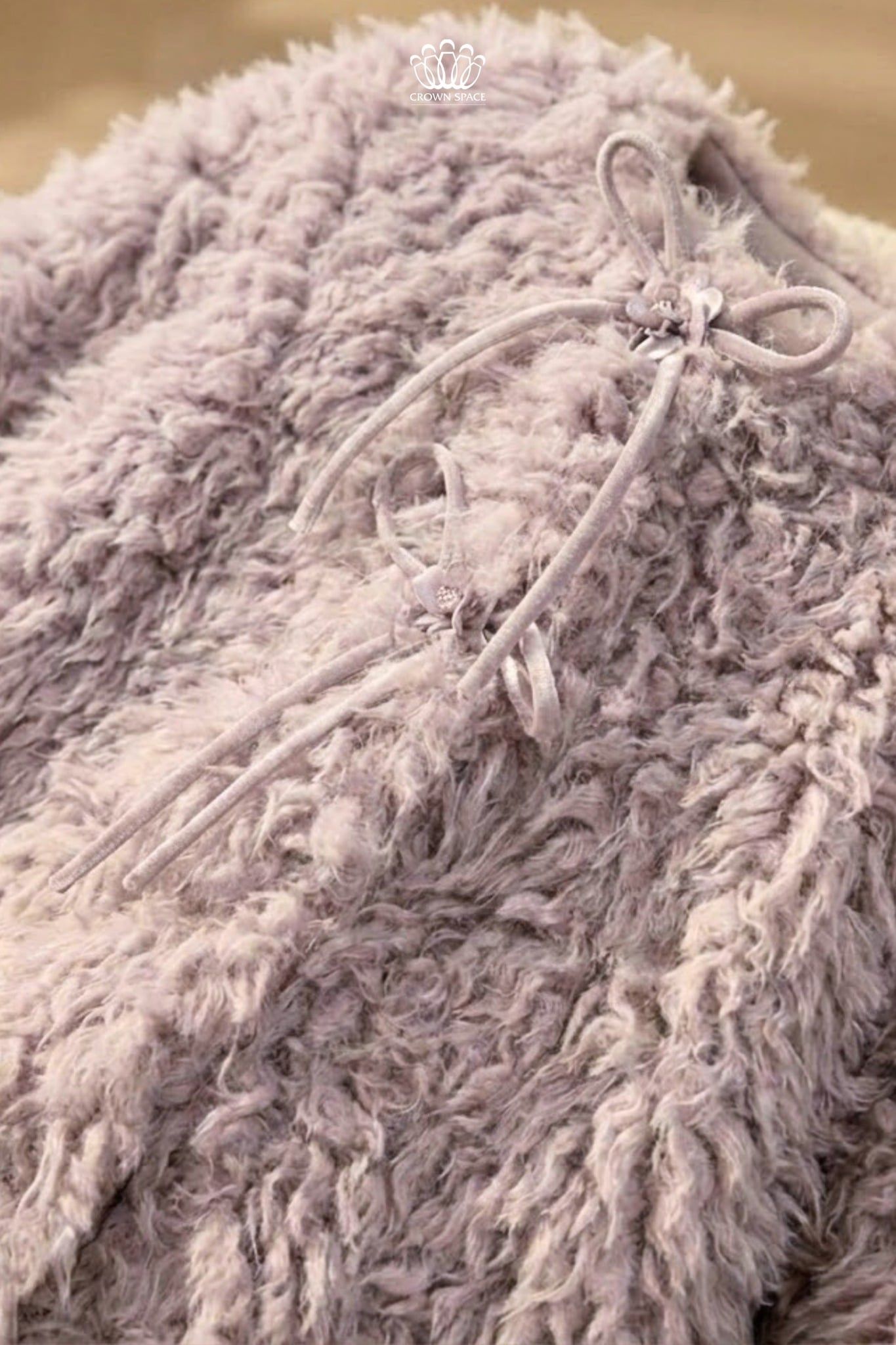  Áo Khoác Lông Cừu Mềm Mại Màu Tím Pastel Phối Nơ Đính Đá | Crown Space CKGL6351702 