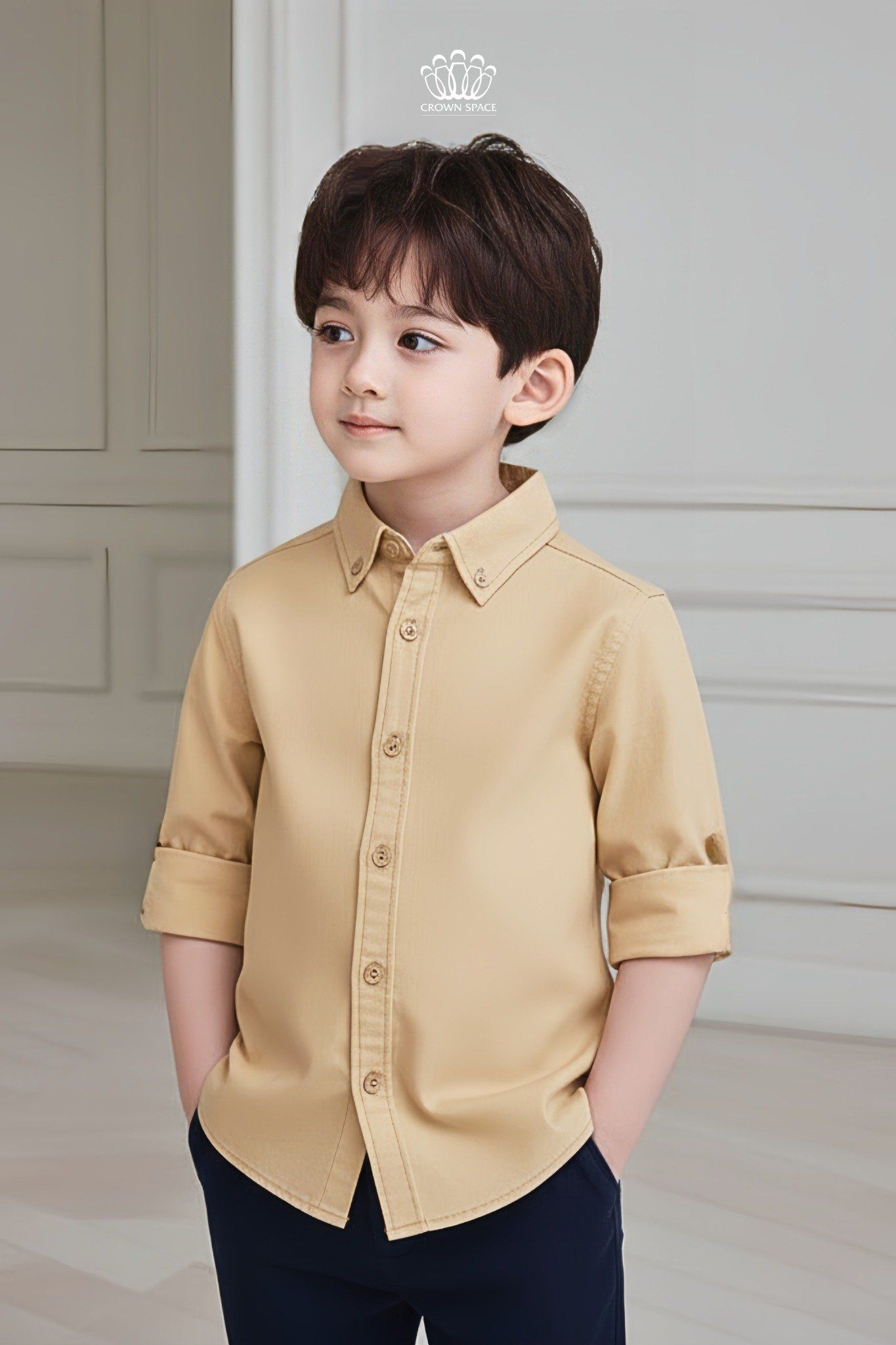  Áo Sơ Mi Bé Trai Thiết Kế Trơn Basic Thanh Lịch Crown Space CKBL52514019 